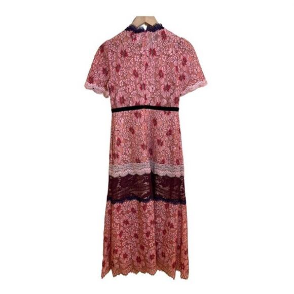 Foxiedox Sadie Dress Lace Midi Short Sleeve Floral 2 Pink Burgundy - Picture 4 of 12
